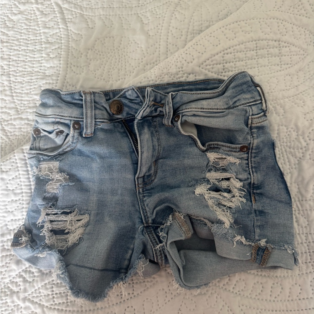 American Eagle Outfitters Light Blue Distressed Jean Shorts